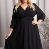 Odziez Damska karko | Sukienka Wieczorowa Szyfonowa Kopertowa Rozkloszowana Plus Size Nataly Czarna