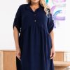 Odziez Damska karko | Sukienka Biznesowa Plus Size Dekolt Polo Swobodna Dalia Granatowa