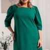 Odziez Damska karko | Sukienka Wizytowa Trapezowa Plus Size Elegancka Klementyna Butelkowa Zielen