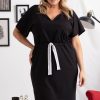 Odziez Damska karko | Sukienka Mala Czarna Plus Size Wiazana W Pasie Renia