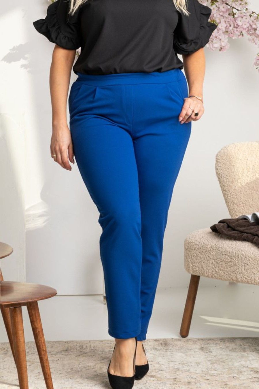 Odziez Damska karko | Spodnie Dla Plus Size Eleganckie Uciagliwe Na Gumce Benton Chabrowe