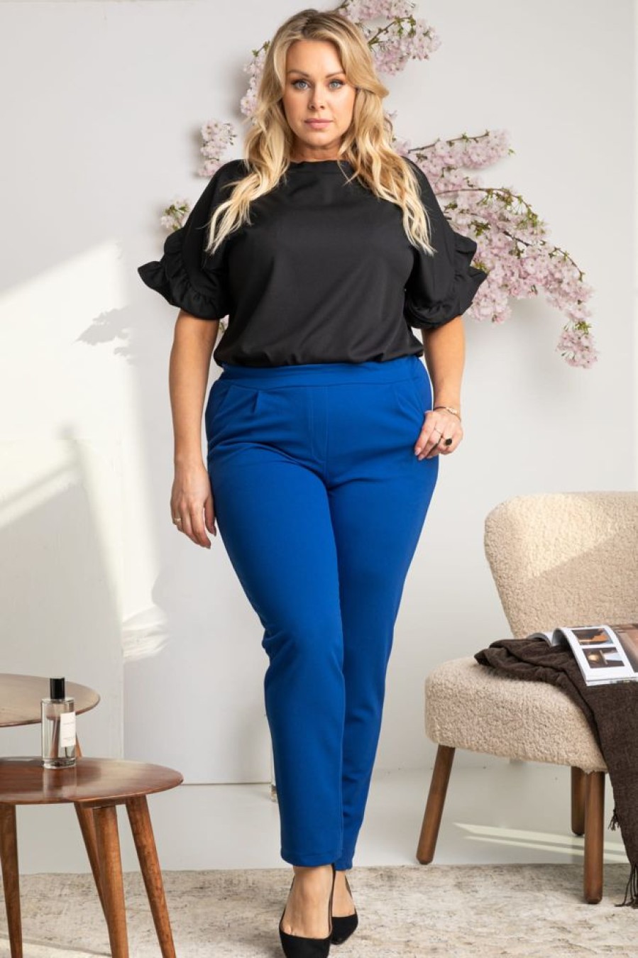 Odziez Damska karko | Spodnie Dla Plus Size Eleganckie Uciagliwe Na Gumce Benton Chabrowe