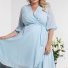 Odziez Damska karko | Sukienka Pastelowa Szyfonowa Kopertowa Plus Size Nataly Blekitna