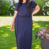 Odziez Damska karko | Sukienka Na Codzien Long Dzianinowa Z Kieszeniami Plus Size Iwona Granatowa